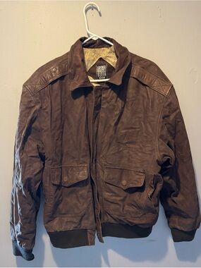 Brown Leather Bomber Jacket - Men